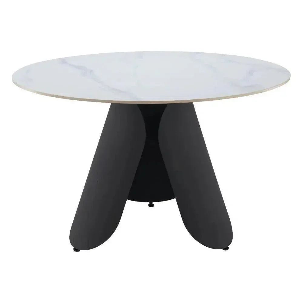 Toru Stone & Steel White Round Dining Table-Dining Tables-Zuo Modern-LOOMLAN