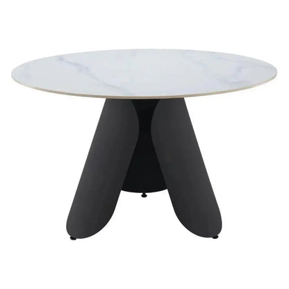 Toru Stone & Steel White Round Dining Table-Dining Tables-Zuo Modern-LOOMLAN