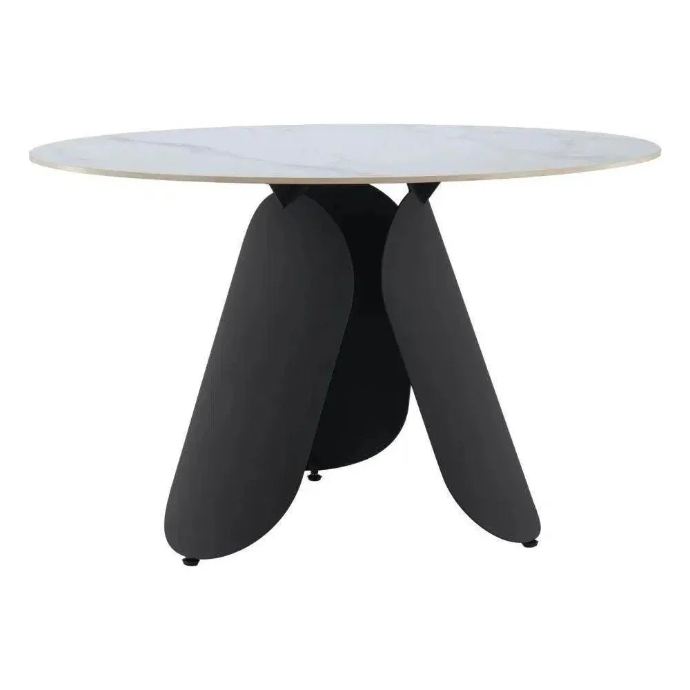 Toru Stone & Steel White Round Dining Table-Dining Tables-Zuo Modern-LOOMLAN