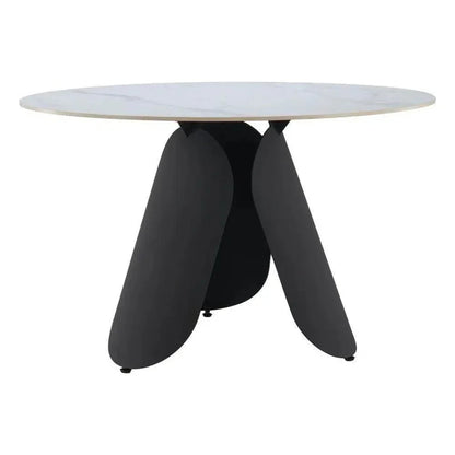 Toru Stone & Steel White Round Dining Table-Dining Tables-Zuo Modern-LOOMLAN