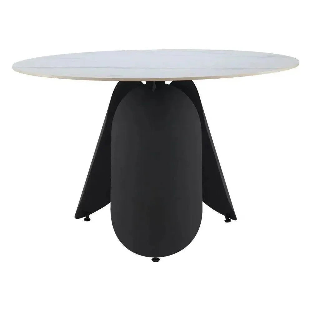 Toru Stone & Steel White Round Dining Table-Dining Tables-Zuo Modern-LOOMLAN