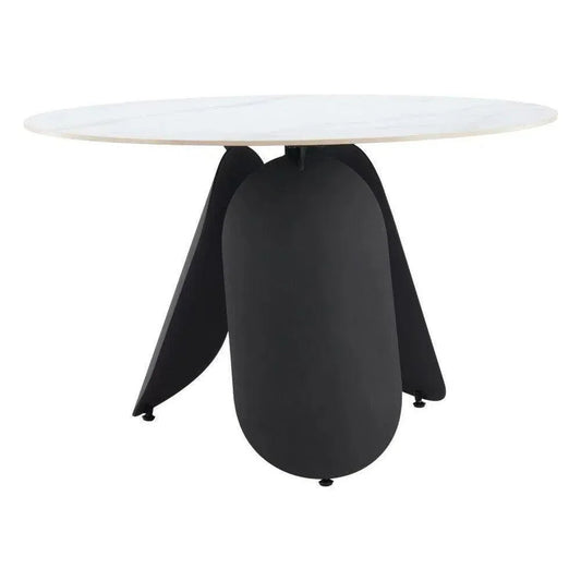 Toru Stone & Steel White Round Dining Table-Dining Tables-Zuo Modern-LOOMLAN