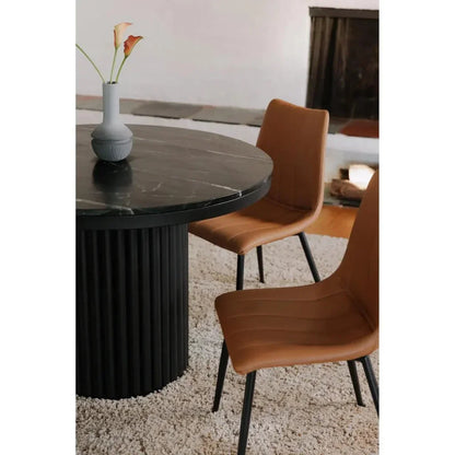 Tower Black Marble & Wood Round Dining Table-Dining Tables-Moe's Home-LOOMLAN