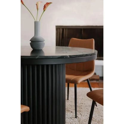 Tower Black Marble & Wood Round Dining Table-Dining Tables-Moe's Home-LOOMLAN