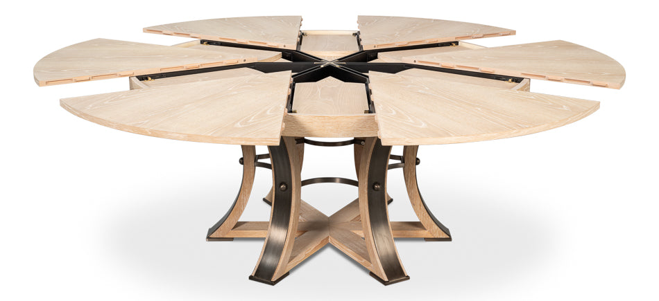 Tower Jupe Extendable Round Dining Table-Dining Tables-Sarreid-Bleached Oak-Large-LOOMLAN