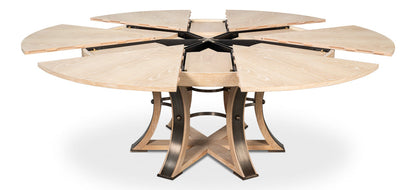 Tower Jupe Extendable Round Dining Table-Dining Tables-Sarreid-Bleached Oak-Large-LOOMLAN