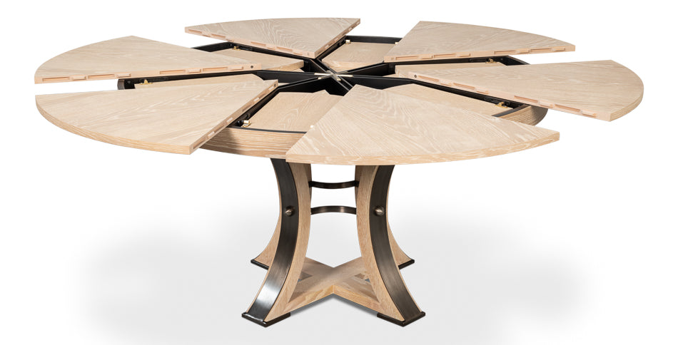 Tower Jupe Extendable Round Dining Table-Dining Tables-Sarreid-Bleached Oak-Medium-LOOMLAN
