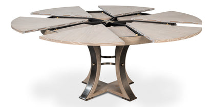 Tower Jupe Extendable Round Dining Table-Dining Tables-Sarreid-Moonskin-Medium-LOOMLAN