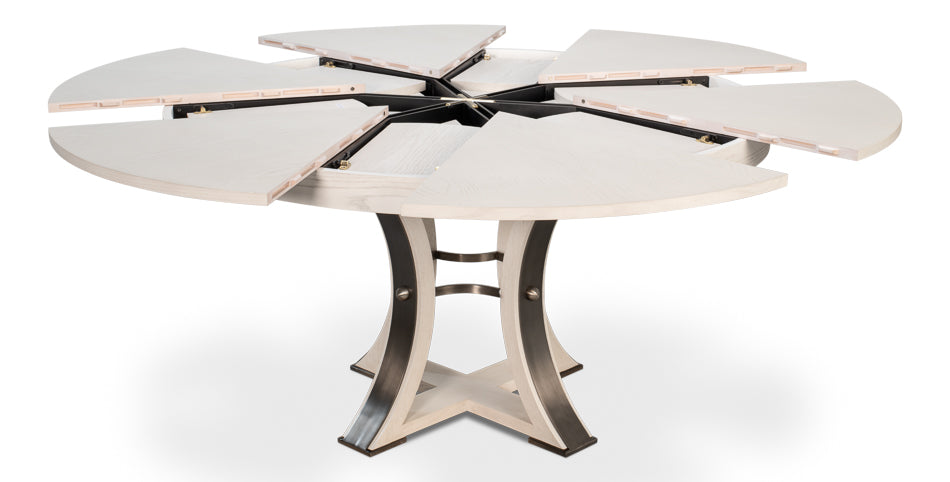 Tower Jupe Extendable Round Dining Table-Dining Tables-Sarreid-Working White-Medium-LOOMLAN