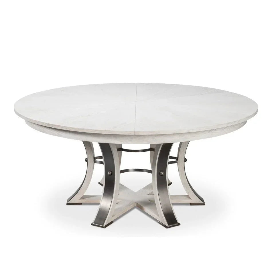 Tower Jupe Wooden Round Dining Table-Dining Tables-Sarreid-Large-Working White-LOOMLAN