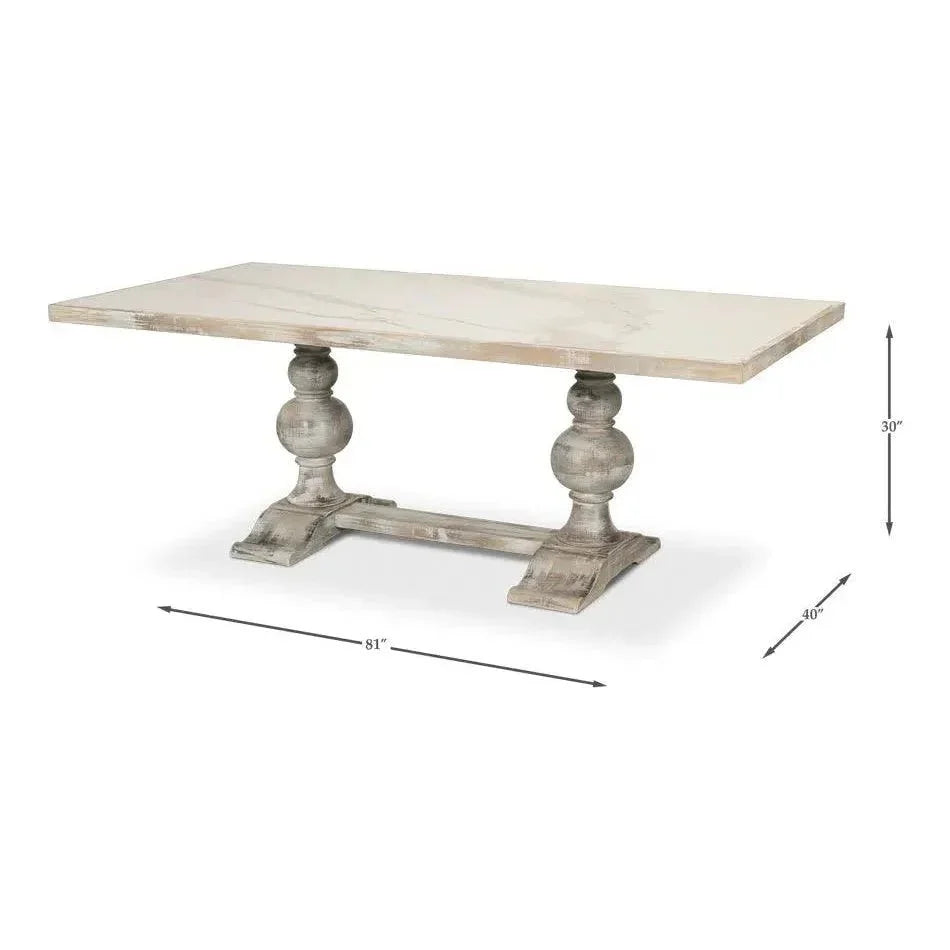 Trestle Porcelain Rectangular Dining Table-Dining Tables-Sarreid-LOOMLAN