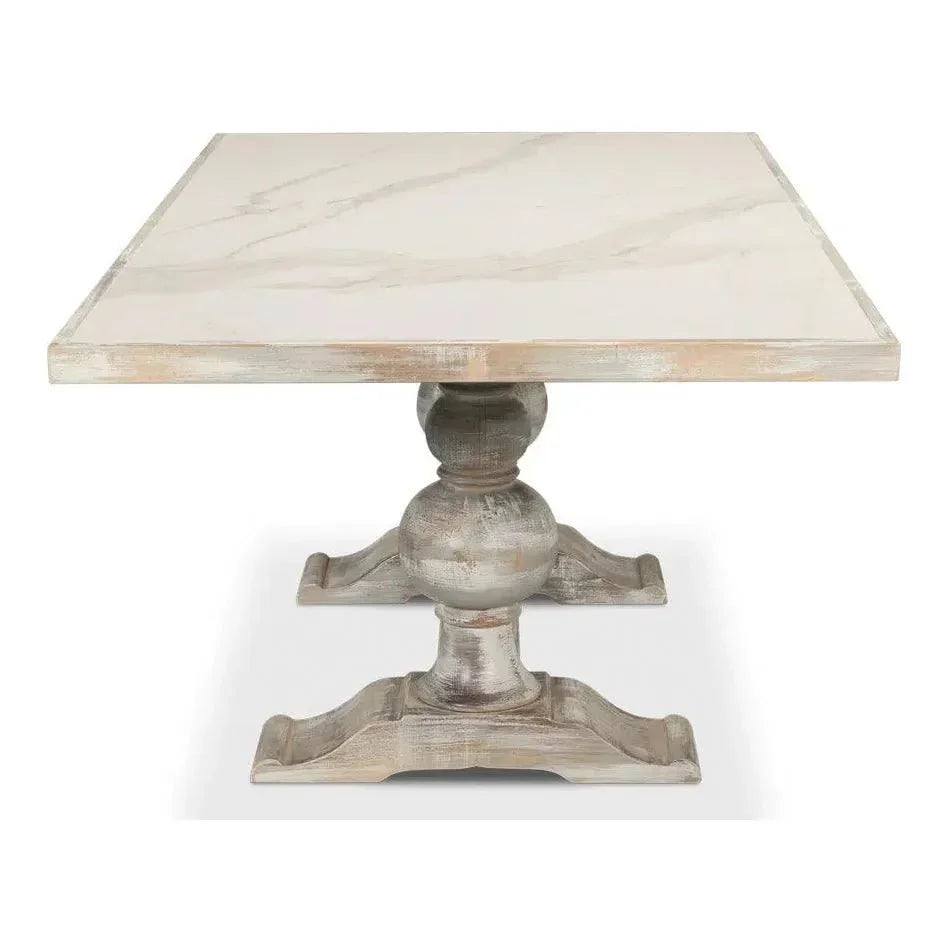 Trestle Porcelain Rectangular Dining Table-Dining Tables-Sarreid-LOOMLAN