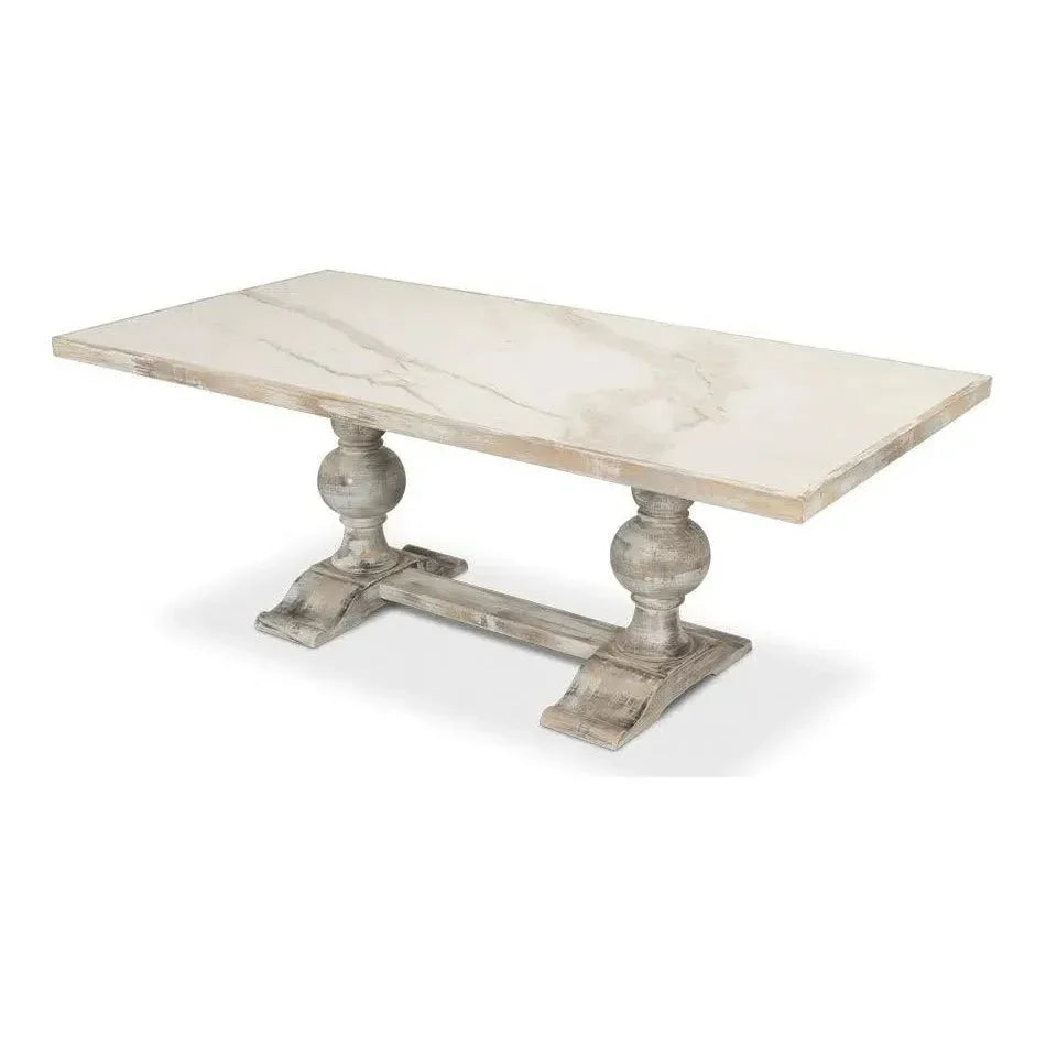 Trestle Porcelain Rectangular Dining Table-Dining Tables-Sarreid-LOOMLAN