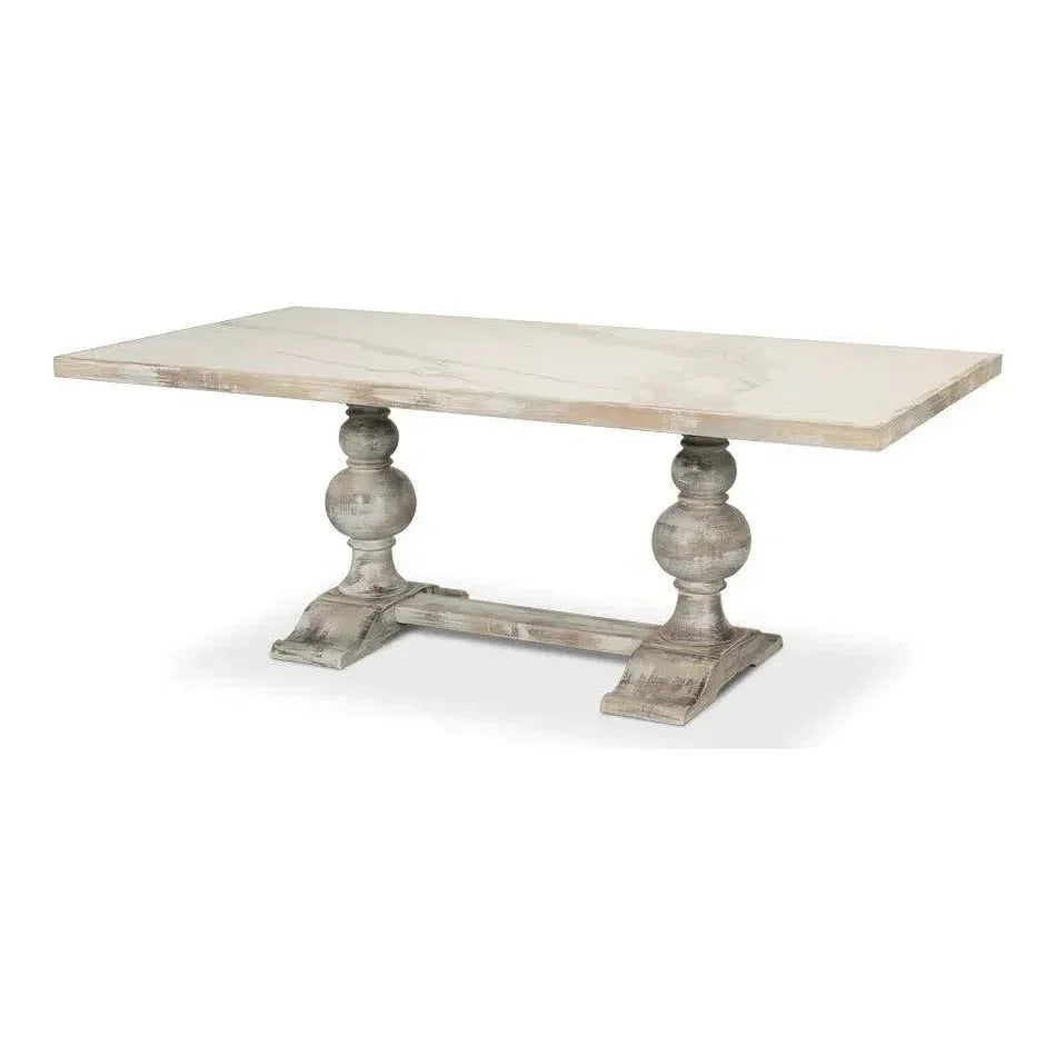 Trestle Porcelain Rectangular Dining Table-Dining Tables-Sarreid-LOOMLAN