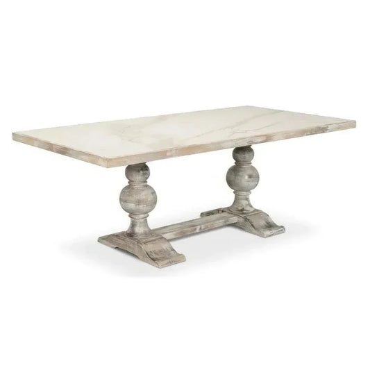 Trestle Porcelain Rectangular Dining Table-Dining Tables-Sarreid-Beige-LOOMLAN