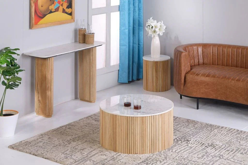 Trivana White Marble Top Side Table