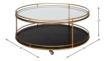 Trolley Metal Framed Round Cocktail Table - LOOMLAN - Sarreid - Coffee Tables
