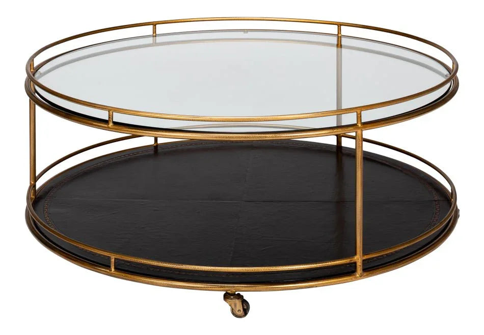 Trolley Metal Framed Round Cocktail Table - LOOMLAN - Sarreid - Coffee Tables