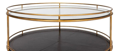 Trolley Metal Framed Round Cocktail Table - LOOMLAN - Sarreid - Coffee Tables