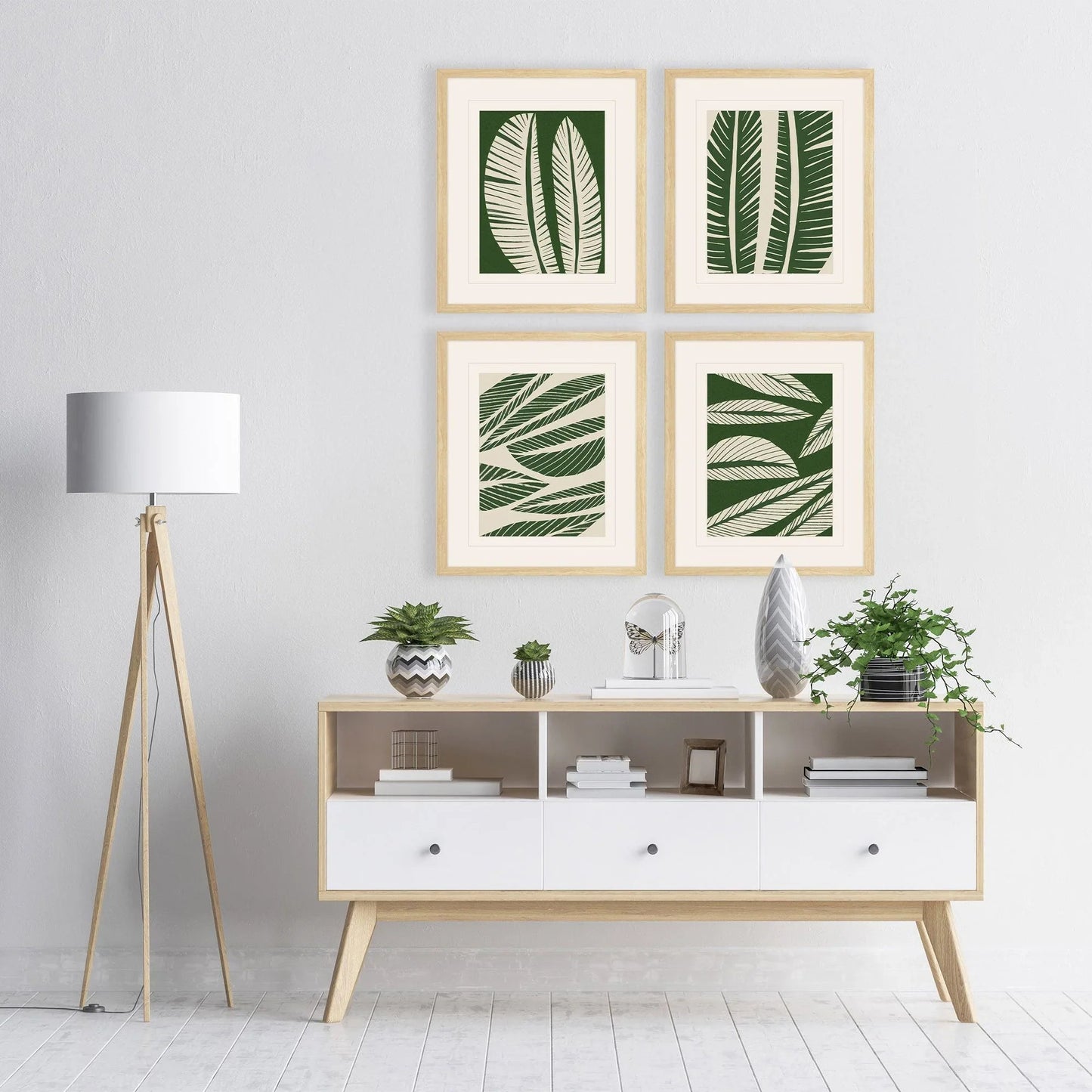 Tropical Flourish Green Framed Wall Art 4PC