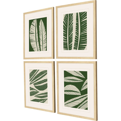 Tropical Flourish Green Framed Wall Art 4PC