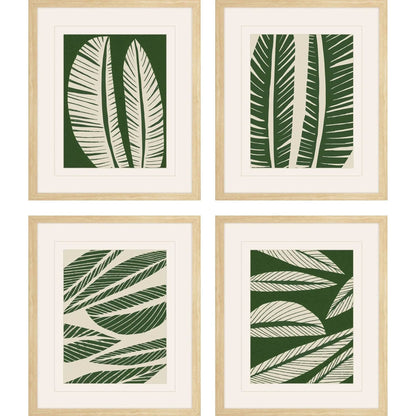 Tropical Flourish Green Framed Wall Art 4PC
