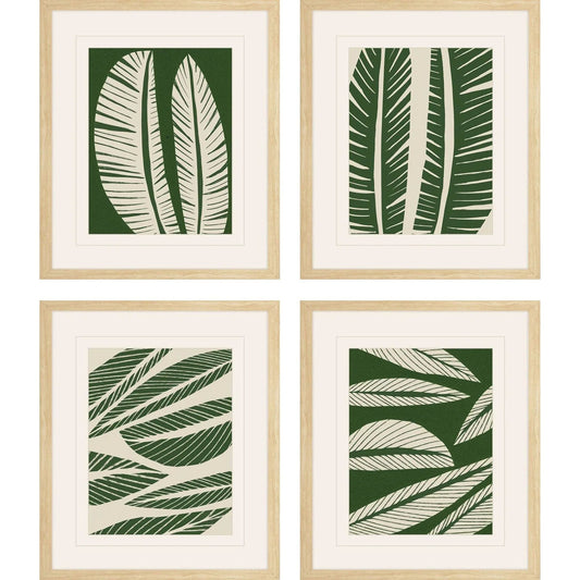 Tropical Flourish Green Framed Wall Art 4PC