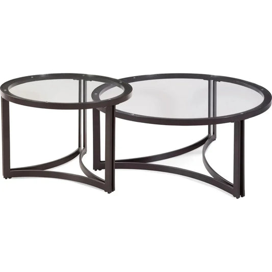 Trucco Metal & Black Round Nesting Cocktail Table - LOOMLAN - Bassett Mirror - Coffee Tables