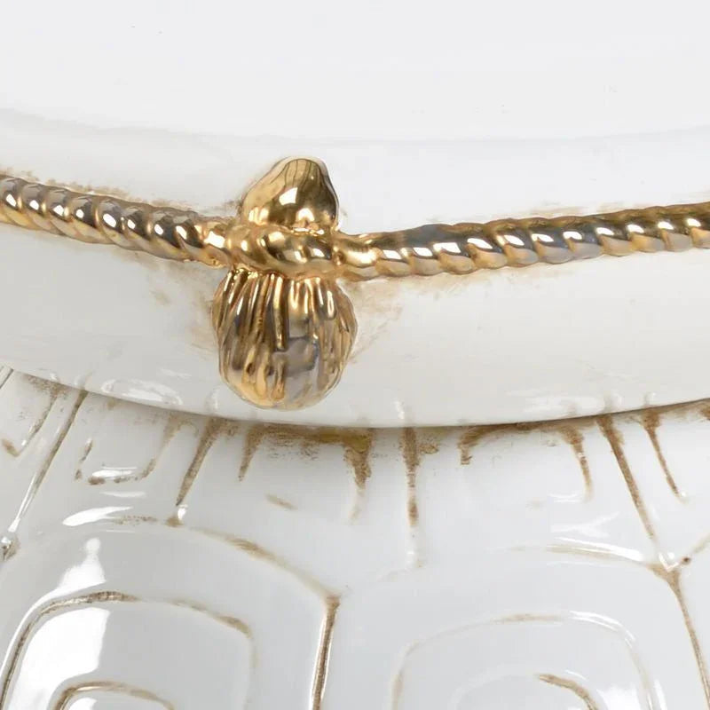 Turtle White Glazed Ceramic Outdoor Garden Stool-Garden Stools-Chelsea House-LOOMLAN