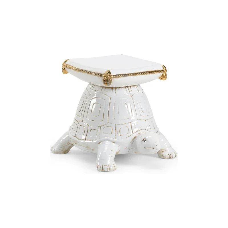 Turtle White Glazed Ceramic Outdoor Garden Stool-Garden Stools-Chelsea House-LOOMLAN