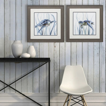 Turtle in Grass Blue Framed Wall Art 2PC