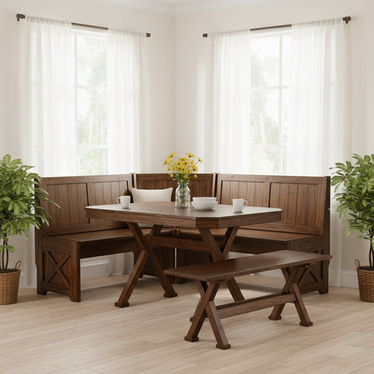 Tuscany Wooden Breakfast Nook Set With Storage Bench-Dining Table Sets-Sunny D-LOOMLAN