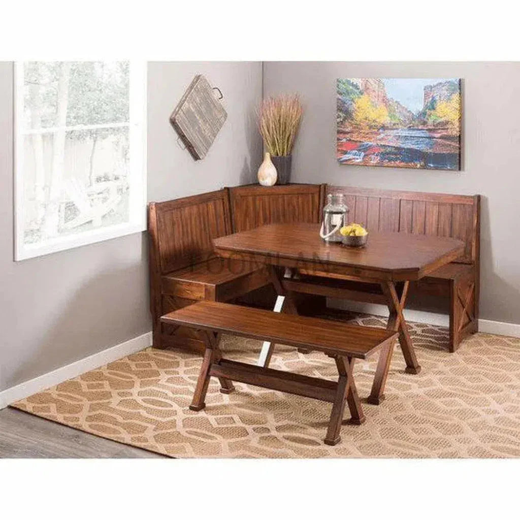 Tuscany Wooden Breakfast Nook Set With Storage Bench-Dining Table Sets-Sunny D-LOOMLAN