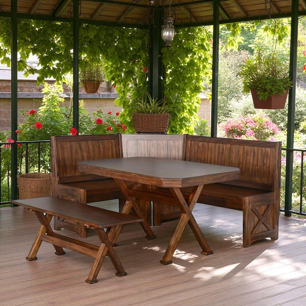 Tuscany Wooden Breakfast Nook Set With Storage Bench-Dining Table Sets-Sunny D-LOOMLAN