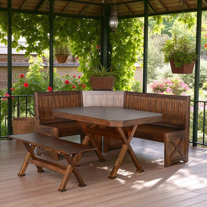 Tuscany Wooden Breakfast Nook Set With Storage Bench-Dining Table Sets-Sunny D-LOOMLAN