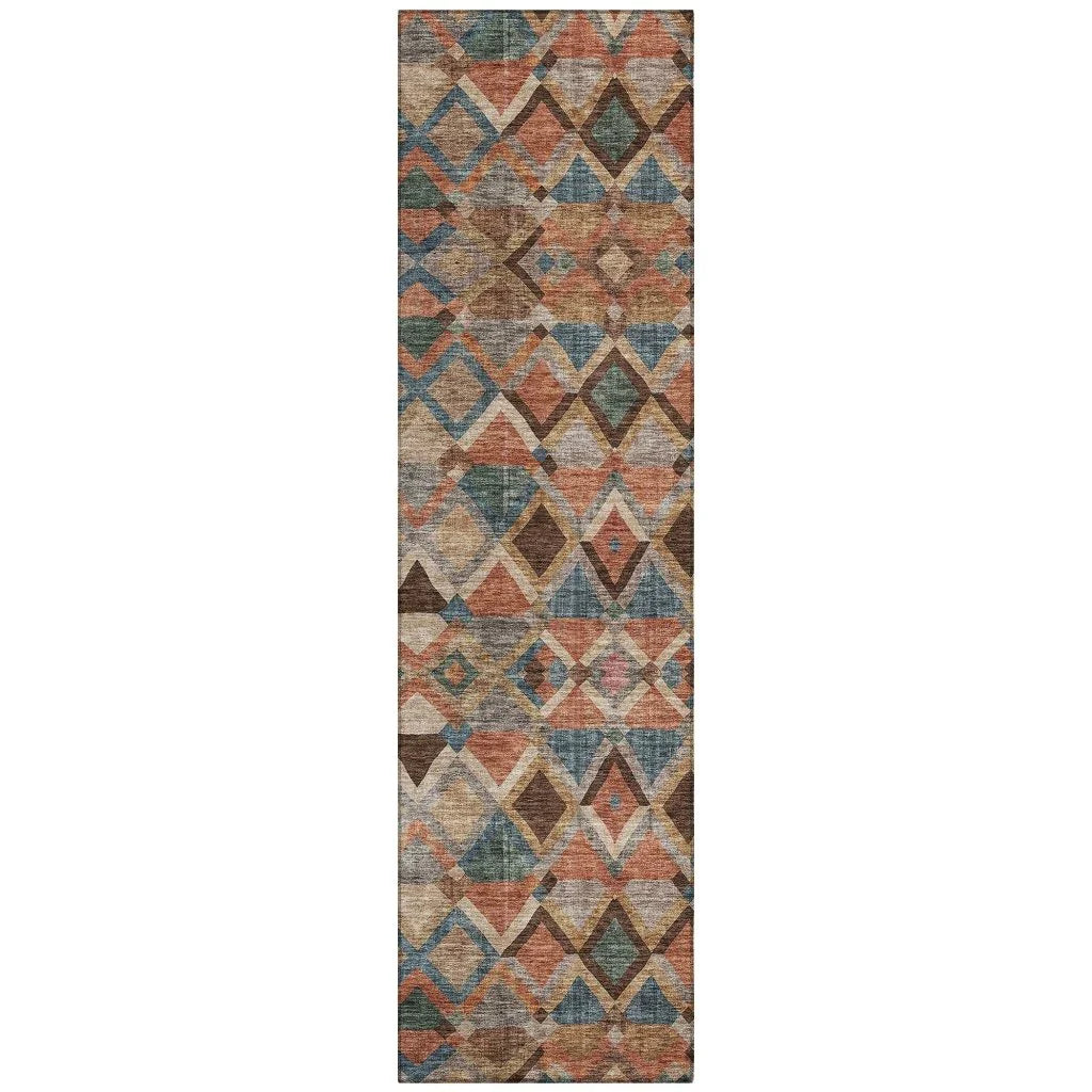Tuska Brown Washable Indoor-Outdoor Rug-Outdoor Rugs-LOOMLAN Rugs-2'3" x 7'6"-LOOMLAN