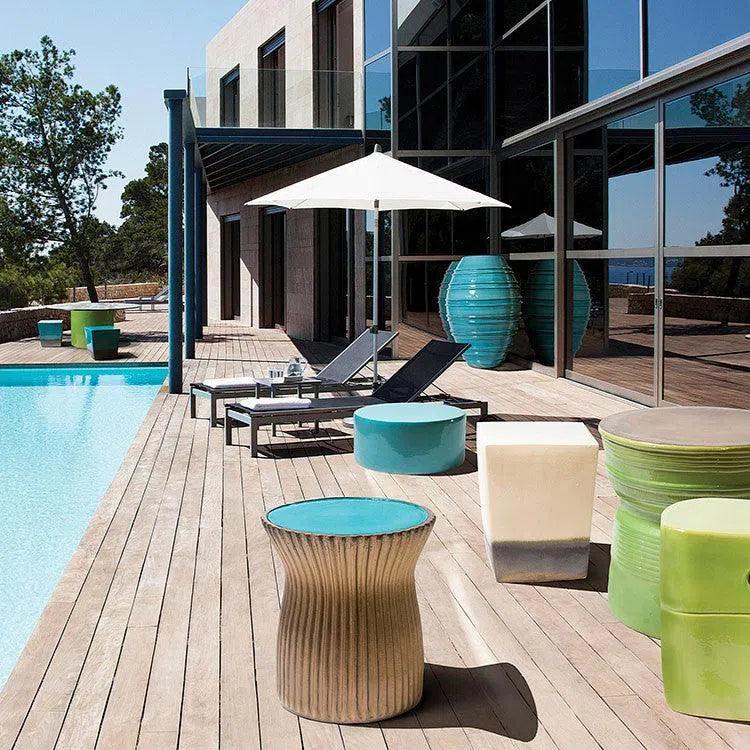 Two Glaze Square Cube Set of Two - Blue Outdoor Stools - LOOMLAN - Seasonal Living - Outdoor Side Tables