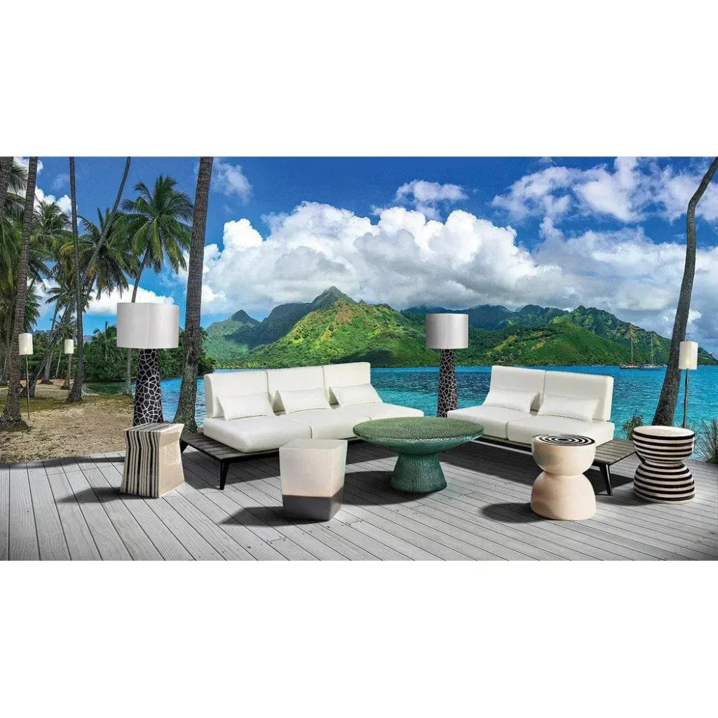 Two Glaze Square Cube Set of Two - Blue Outdoor Stools - LOOMLAN - Seasonal Living - Outdoor Side Tables