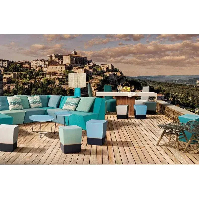 Two Glaze Square Cube Set of Two - Blue Outdoor Stools - LOOMLAN - Seasonal Living - Outdoor Side Tables