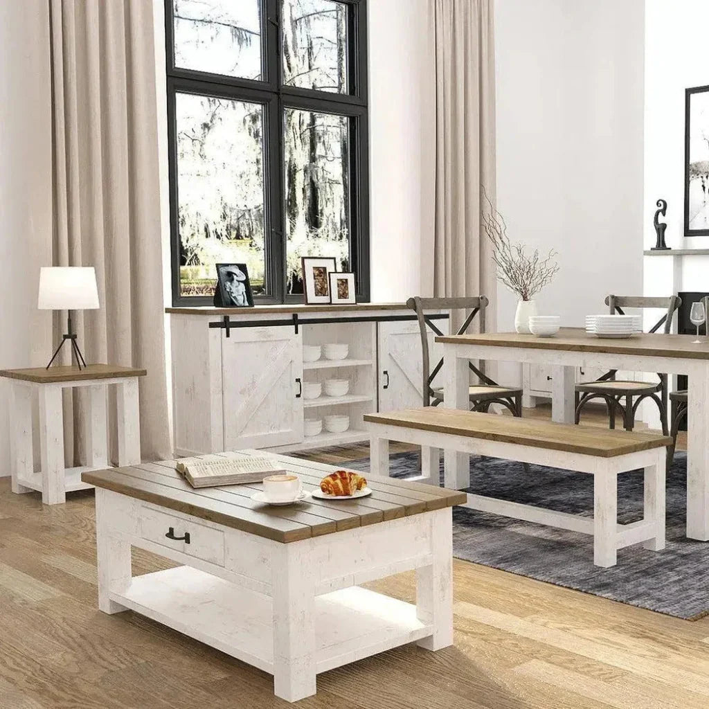 Two - Tone Square Side Table Shelves Wood Wood Base - LOOMLAN - LH Imports - Side Tables