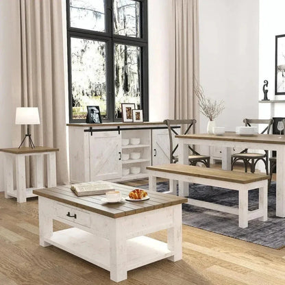 Two - Tone Square Side Table Shelves Wood Wood Base - LOOMLAN - LH Imports - Side Tables