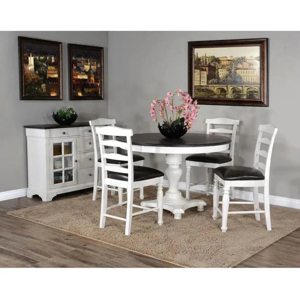 Two Tone White Ladder - back Counter Height Leather Seat - LOOMLAN - Sunny D - Counter Stools