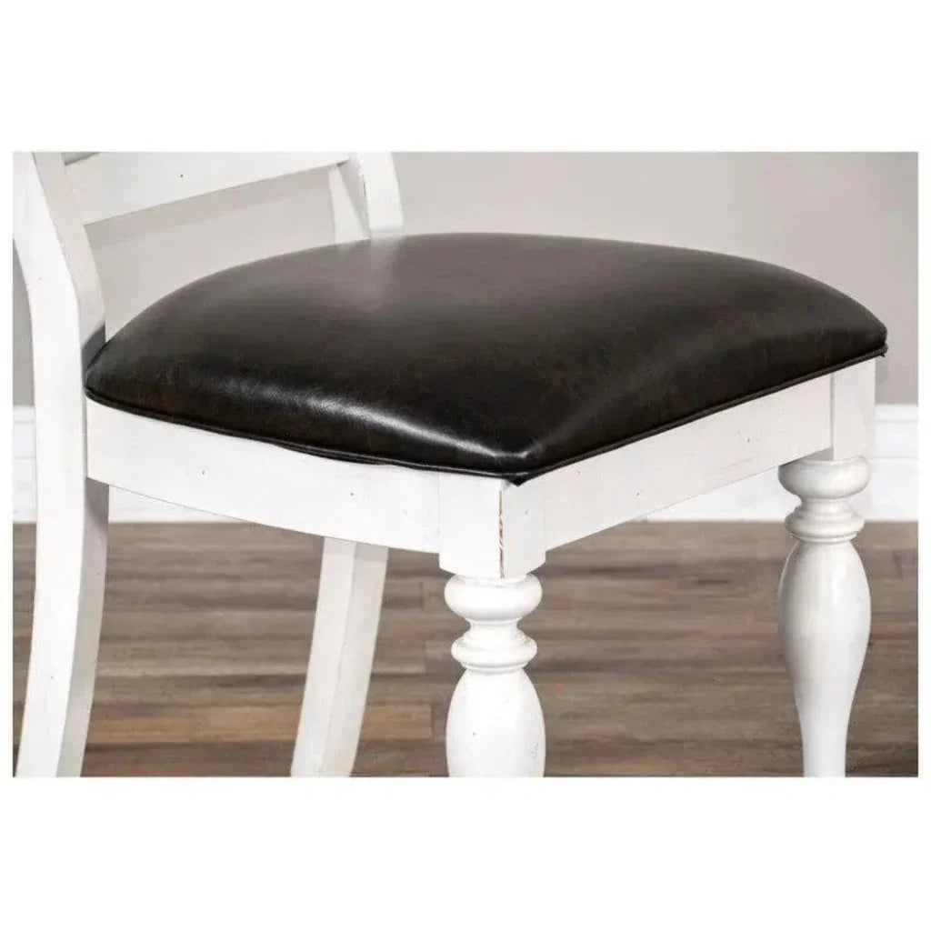 Two Tone White Ladder - back Counter Height Leather Seat - LOOMLAN - Sunny D - Counter Stools