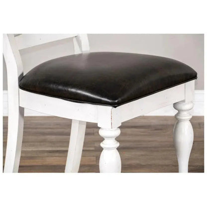 Two Tone White Ladder - back Counter Height Leather Seat - LOOMLAN - Sunny D - Counter Stools