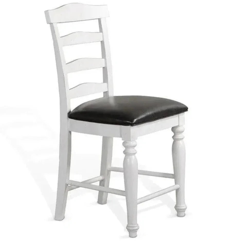 Two Tone White Ladder - back Counter Height Leather Seat - LOOMLAN - Sunny D - Counter Stools