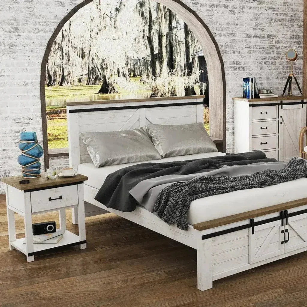 Two - Tone White Reclaimed Wood Provence Nightstand - LOOMLAN - LH Imports - Nightstands