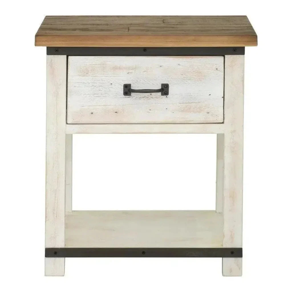 Two - Tone White Reclaimed Wood Provence Nightstand - LOOMLAN - LH Imports - Nightstands