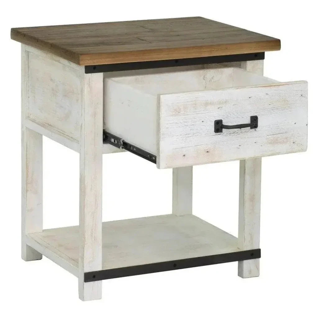 Two - Tone White Reclaimed Wood Provence Nightstand - LOOMLAN - LH Imports - Nightstands