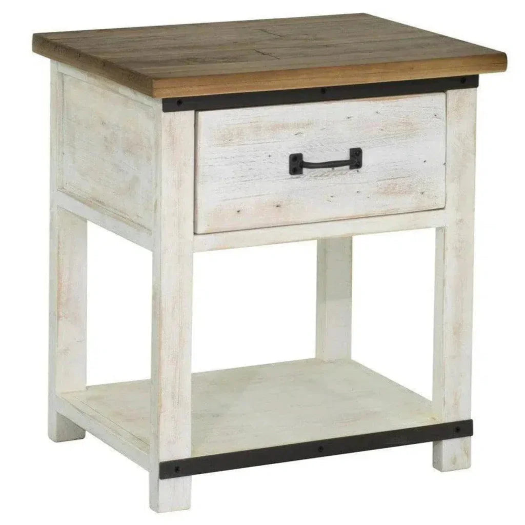 Two - Tone White Reclaimed Wood Provence Nightstand - LOOMLAN - LH Imports - Nightstands