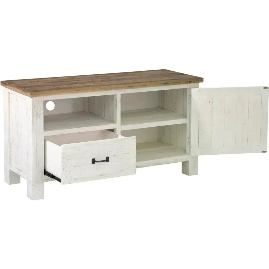 Two Tone White TV Stand Drawers Small Media Console - LOOMLAN - LH Imports - TV Stands & Media Centers